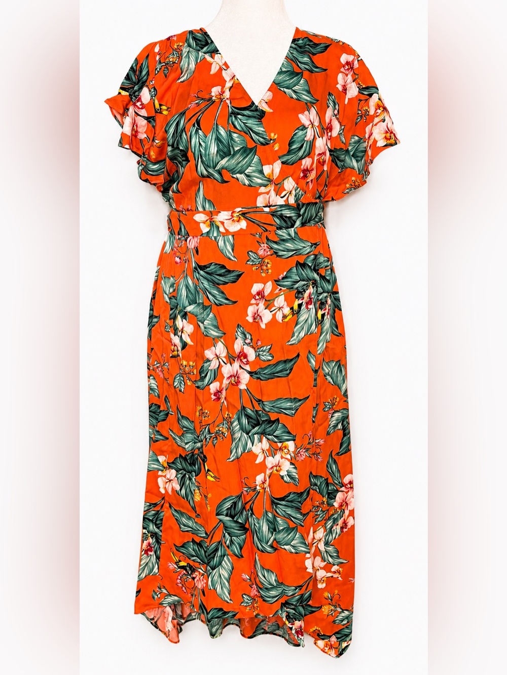 NWT Charter Club Island Breeze Tropical Floral Wrap Maxi Dress Large Vacation